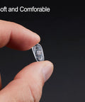 No Sweat Silicone Eyeglasses Nose Pads With Twenty Anti Slip Replacement Pairs Plus A Compact Screwdriver And Backup Screws For A Rock Solid Glasses Repair Kit Giving You Reliable Daily Comfort, clear silicone nose pad held in hand.