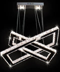 Lit LED Two Ring Rectangular Crystal Chandelier Pendant Light In Stainless Steel, suspended showing dual ring design