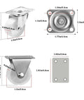 Lightweight White Swivel Casters With Fixed And Rotating Wheel Sets For Furniture And Carts, dimensions shown