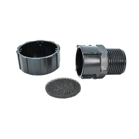 3/4 NPT Hydraulic Breather Cap Polyethylene Vent Cover For Hydraulic Tanks And Oil Reservoirs Black Built To Last With 40 Micron Filter Element For Heavy Duty Equipment, showing cap, threaded section, and filter.