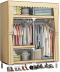 Heavy Duty Portable Hanging Closet Wardrobe With Thickened Steel Pipes And No Fuss Assembly For Roomy Apparel Organization In Tight Spaces Built To Last Rack with clothes and storage boxes.
