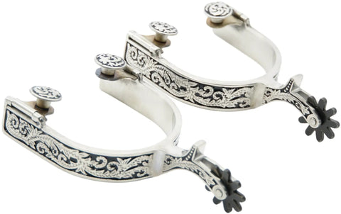 Rodeo Ready Western Spurs With Leather Spur Straps Engraved German Silver Trims And Rowels All In One Set For Men And Women Adjustable Fit