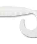 Gary 4 Inch Single Tail Grub Soft Plastic Bass Lure Baits, cream white, close-up of swimming tail worm for versatile fishing rigging
