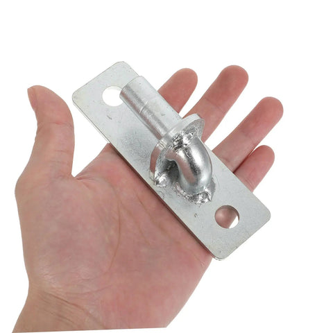 Four Pack Wall Mount Fence Gate Hinges Built Hell Sturdy For Dead Quiet Swings And Dang Easy Setup With Solid Half Inch Pins shown in hand.