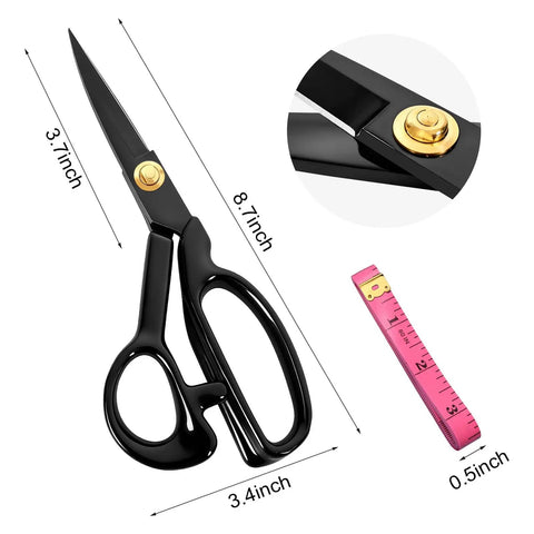 Heavy Duty Fabric Scissors With Ultra Sharp Blades And Comfort Grip For Office Or Home Use, Perfect For Sewing, Crafts, And Arts, Ergonomic Offset Handle For Fatigue Free Cuts And Cuts Like Butter, Precise Results. 8.7-inch black scissors with 3.7-inch blade