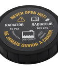 Top view of GM 15 PSI Radiator Cap Replacement for Most GM Cars and Trucks, OEM Style RC95 15075565, with warning labels