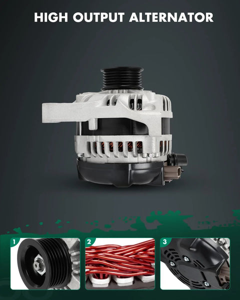 Bolt-On Alternator Replacement For Ford F-150 2009 2010 4.6L 5.4L V8 Expedition 2009 2010 5.4L Lincoln Navigator 2009 2010 5.4L 12V 150 Amp CW Pulley S6 displayed with details.