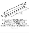 Technical drawing of Polished Nickel Edge Cabinet Pull Aloft 8 And 9 Sixteenth Inch Center To Center Modern Drawer Pull with dimensions.