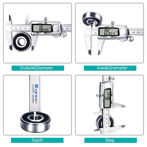 Digital Caliper With Large LCD Screen For Precise Measurements, Stainless Steel Vernier Micrometer Caliper, Switch Between Inch, Metric, And Fraction, 6 Inch And 150 Mm, Auto Power Off, Handy For DIY, Woodworking, Metalworking Or Workshop Tasks measuring outside and inside diameters, depth, and step.
