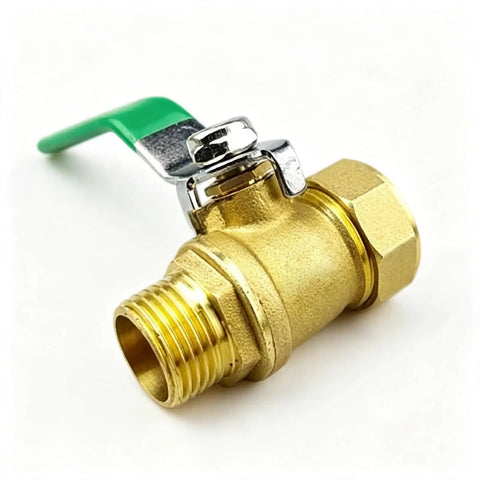 Heavy Duty Brass Ball Valve With Compression Fitting For Aluminum Composite Pipe, quarter turn shutoff handle, tight seal.
