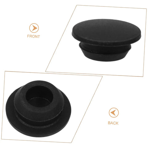 Get This Sweet Silicone Screw Plug Kit With A Cool Slot Design For Furniture And Cabinets And Ensure It Stays Put While Adding Style To Home Decor Today. black silicone screw hole plug, front and back view, for furniture and cabinets