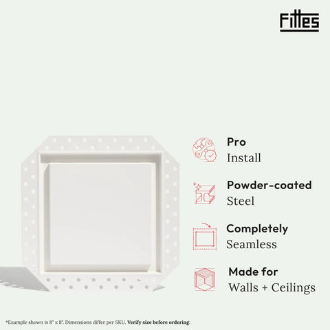 Seamless Flush Access Panel Cover Solid Steel 12 By 12 Inch White Paintable Wall Concealment Door for hidden utility access.