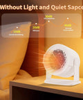 Compact Desk Heater With Two Power Modes 400W And 600W Fast Three Second Heat Up 120 Degree Adjustable Tilt next to bed