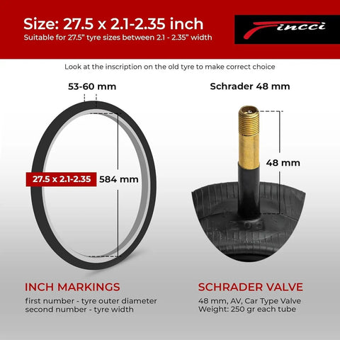 Pair Of 27.5 Inch Bike Inner Tubes Compatible With 27.5 X 2.1 To 2.35 Tires 48mm Schrader Valve Pack Of 2 diagram