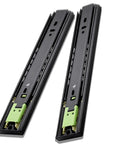 Two black 350mm three-fold full extension drawer slides with push to open, beefy ball bearing runners, silent damping cushioned track.