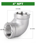 Beefy 304 Stainless Steel 90 Degree Elbow 4 Inch Female NPT To 4 Inch Female NPT Pipe Fitting Industrial Grade for Plumbing Water HVAC