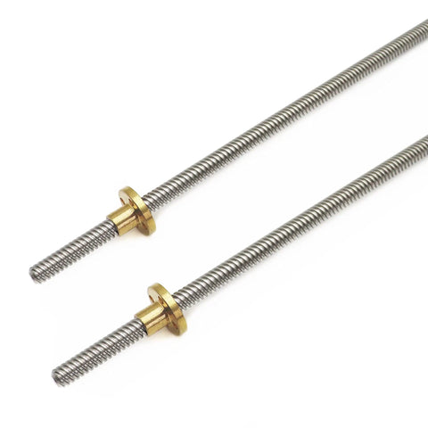 Two Pack 350mm TR8X8 Lead Screws With T8 Brass Nut For 3D Printer Z Axis And CNC Machines Beefy 8mm Diameter Acme Thread 2mm Pitch 4 Start