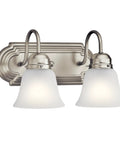 Brushed Nickel 2 Light Vanity Bath Light With Satin Etched Glass Shades, Sleek Modern Bathroom Fixture, 12.25 Inch Wide, 8 Inch High