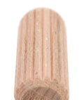 200 Piece Wooden Dowel Pins Kit With Fluted Hardwood Rods Chamfered Tips And Smooth Splinter Free Surface For Furniture And Cabinet Joint Reinforcement Built To Last For DIY Projects close-up of chamfered tip