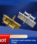 Spring Loaded Automatic Door Closer Hidden Hinge With Spring Assist Concealed Positioning Hinge For Quiet Operation Gold Finish Durable 1 Piece Door Hinge front and side view