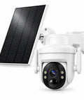 Wireless Outdoor Solar Security Camera 3MP HD with solar panel, designed for outdoor use, providing night vision and motion detection.