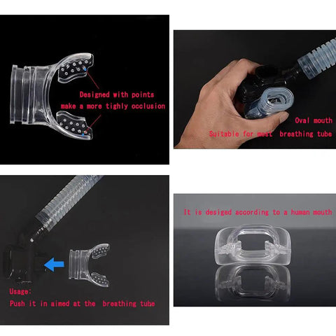 Transparent Silicone Regulator Mouthpiece Set Of 6 For Scuba Diving, showing detail of soft bite-friendly design and fit