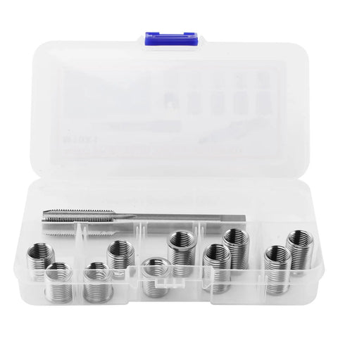 Spark Plug Thread Repair Kit Stainless Steel Rethread Set for M10x1.0 and M12x1.0 Threads Includes 10 Inserts and 1 Tap