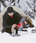 Camper using Tall 32.3 Inch By 9.5 Inch Aluminum Stove Windscreen With 10 Removable Plates Windproof Shield For Gas Backpack Stoves