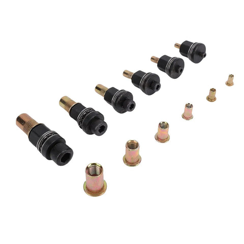 Ultimate Multi-Size Rivet Tool Set For Sheet Metal And Pipe Jobs With Threaded Nut Adapters In M3 M4 M5 M6 M8 And M10 Fits Manual Or Electric Drill Kits You Gonna Love, black and gold threaded nut adapters