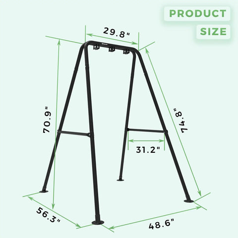 Heavy Duty Hammock Chair Stand For Indoor And Outdoor Use Ultra Strong Steel A Frame Supports Up To 300 Lbs, product dimensions shown