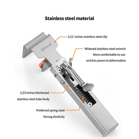 No Sweat Drawer Front Installation Clamps With Quick Release Bow Clips One Click Locking System For Cabinet Panel Alignment Heavy Duty Woodworking Fixing Tool Dead On Precision, showcasing stainless steel clip and wrench.