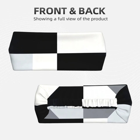 Black And White Piano Grid Print Stretchy Headbands Sweat Wicking And Ultra Breathable Workout Band front and back view