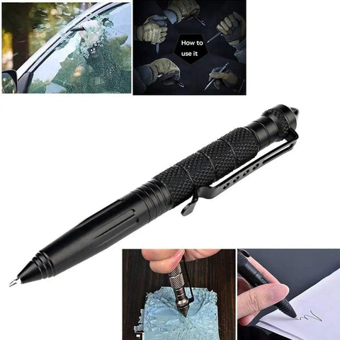 Rugged Tactical Pen For Everyday Carry, Self Defense And Emergency Glass Breaker, Tungsten Steel Cap, Aluminum Body on display