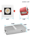 Top Shelf 12 Pack 4 Inch Square Led Recessed Lights With J Box Adjustable 5Cct 2700K To 5000K, dimensions for installation.