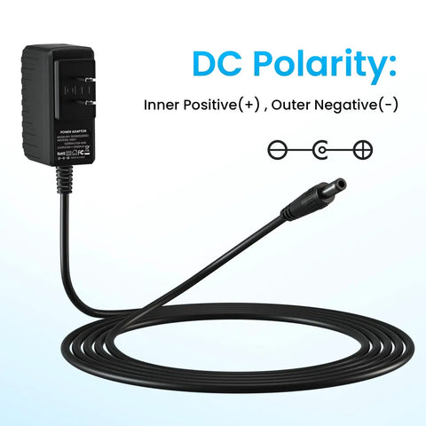6V 2A Power Supply Adapter For ProForm Elliptical Smart Strider 480 490 500 600 LE 390 395 475 510 E 510EX Replacement Charger Cord 9.8 Ft Cable With Short Circuit Overload And Overvoltage Protection showing DC polarity information