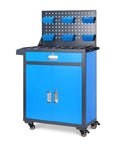 Heavy Duty Tool Cart With Drawer And Pegboard Screwdriver Holder 330 Pound Capacity Durable Steel Construction On Heavy Duty Wheels For Warehouse Garage And Workshop Use, front view with blue pegboard