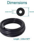 Heavy Duty Silicone Vacuum Hose For Cars, 10 Ft Length, 1/8 Inch ID, coiled with dimension diagram, high temp flexible vacuum line