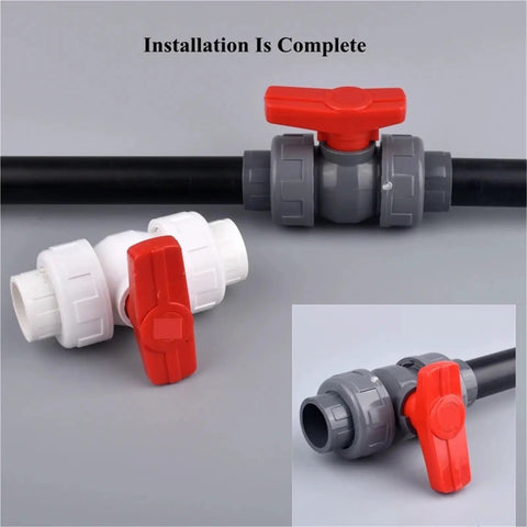 Grey Hose Connector Set 15 Piece Double Union Ball Valve Garden Watering Fittings For Quick Disconnects And Flexible Outdoor Irrigation And Lawn Watering System installed on hose
