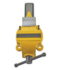 Top view of Heavy Duty 6 Inch Bench Vise With High Visibility Yellow Cast Steel, Swivel Base With 360 Degree Rotation, 1/2 To 2 Inch Pipe Capacity