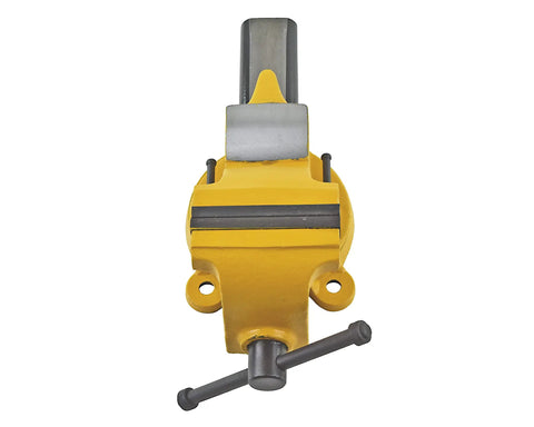 Top view of Heavy Duty 6 Inch Bench Vise With High Visibility Yellow Cast Steel, Swivel Base With 360 Degree Rotation, 1/2 To 2 Inch Pipe Capacity