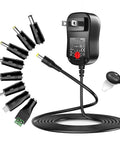 Universal 24W AC DC Wall Wart Power Adapter with 8 interchangeable tips for router, light strip, CCTV, speaker, and more