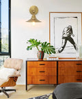 Vintage Industrial Wall Sconce 2 Pack Dimmable Metal Fixture Lighting in living room over wooden dresser with artwork and chair