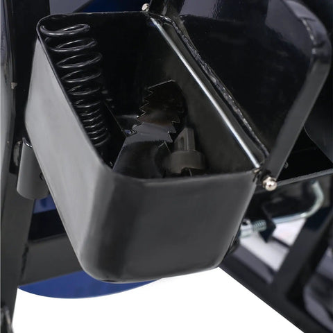 Close-up of the Heavy Duty Electric Drain Snake With Sixty Foot Flex Cable and Foot Switch, showcasing the swappable cutter storage.