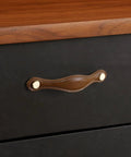 Brown leather drawer pull with zinc alloy base on black dresser, Leather Drawer Pulls 5 Pack, 5 Inch 128mm Leather Handles Knobs For Cabinets