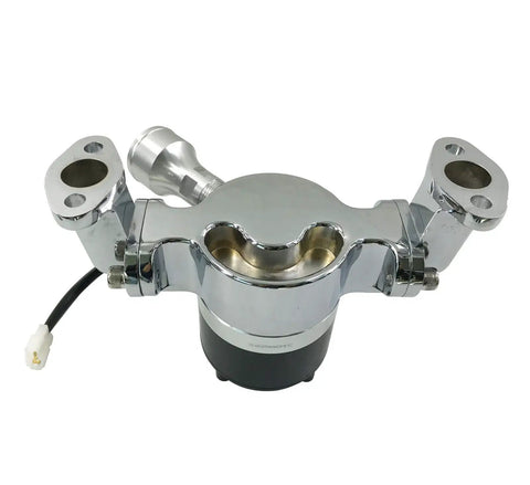 Small Block Chevy Electric Water Pump Delivers Killer 35 Gpm High Volume Flow With Rock Solid Chrome Aluminum Housing, top view.