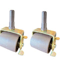 Heavy Duty Bed Frame Casters With Locking Wheels, Beefed Up 4 Pack, Steel Stem Rollers, visible close-up of two wheels