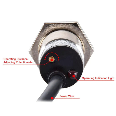 18mm Capacitive Proximity Sensor Switch Non Shield Type With 10mm Detection, 50 Inch Cable, 10-30V DC, 200mA, back view