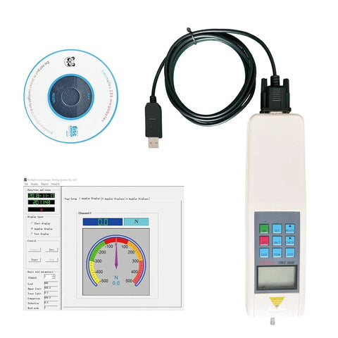 Digital Force Gauge 500N Push Pull Gauge For Tension And Compression Testing 5 Modes And 3 Display Methods Pro Grade Quality Supports Newton Kilogram And Pound Units Gravity Setting For Precise Measurements, with USB software and cable