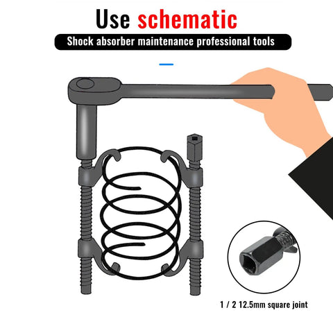 Schematic of Beefy Heavy Duty Auto Strut Coil Spring Compressor Tool Set With 15 Inch Jaw, 2 pack, showing use with hand.