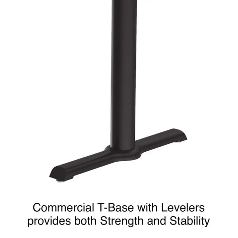 Black T base with steel column of 30 By 60 Inch Rectangular Cafe And Break Room Table With Gray Granite Top And Black T Bases Sturdy Steel Columns Nylon Leveling Guides For Easy Setup Durable High Pressure Laminate Made In USA.